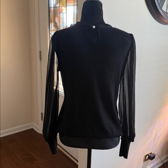 Indigo Rose Top Women's Bow Neck Sheer Long Sleeve - Picture 4 of 9